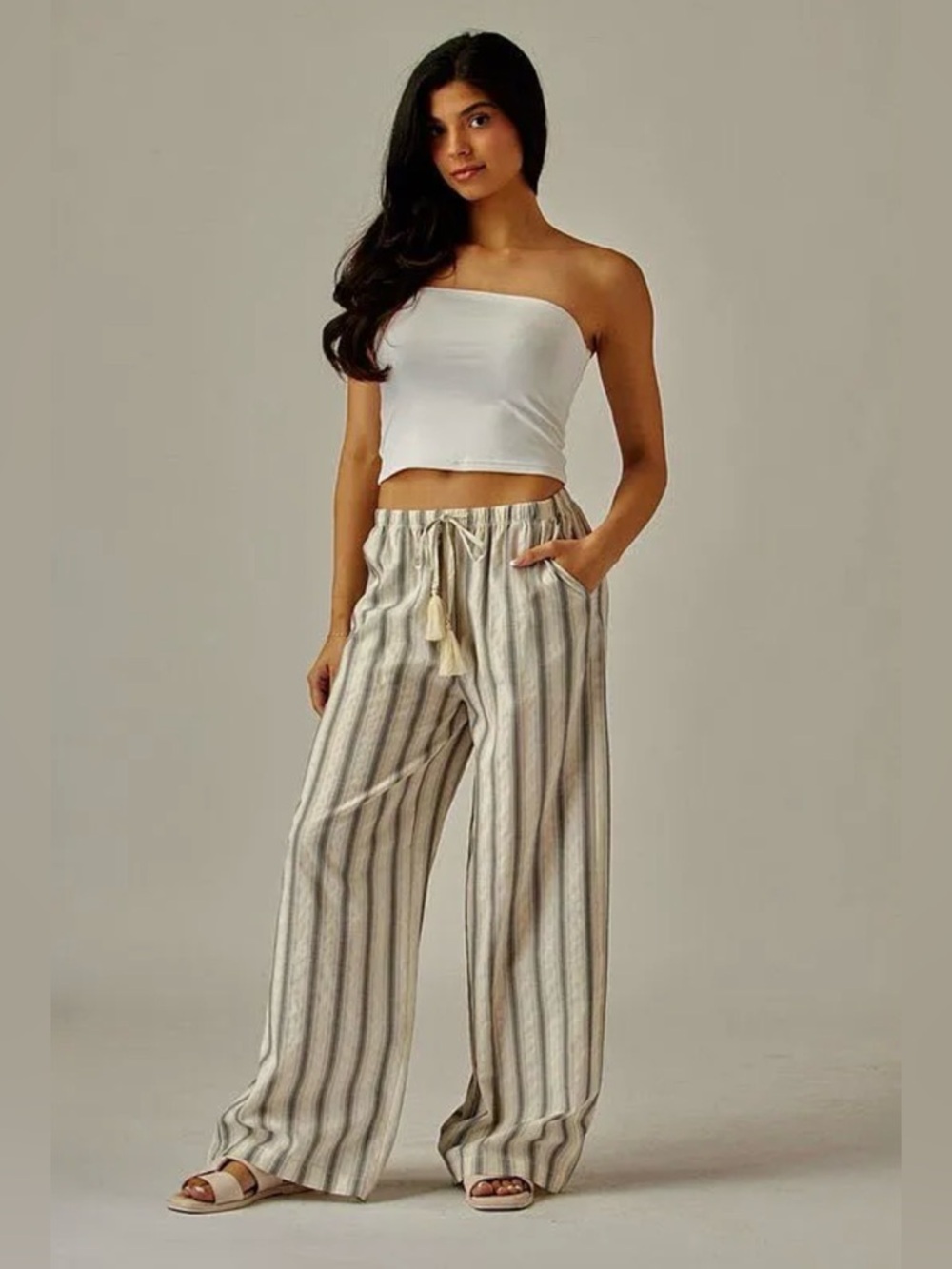 Striped Wide Leg Pants Drawstring Waist NWT | Love Poem | M - Picture 4 of 4